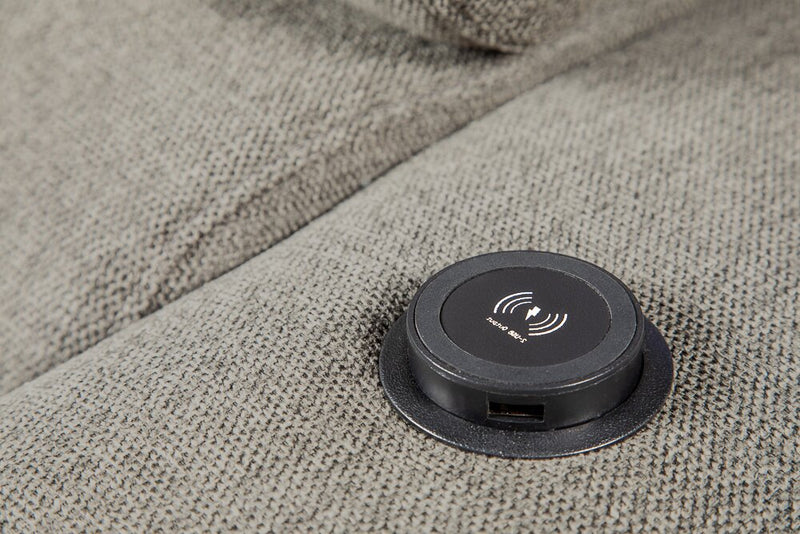 Sofa-lit sectionnel de gauche Savvy 5 pièces en tissu d’apparence lin avec fauteuil long de rangement et appuie-têtes réglables - gris