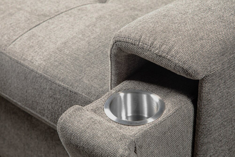 Sofa-lit sectionnel de gauche Savvy 5 pièces en tissu d’apparence lin avec fauteuil long de rangement et appuie-têtes réglables - gris