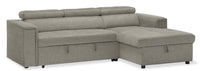  Sofa-lit sectionnel de droite Savvy 2 pièces en tissu d’apparence lin avec fauteuil long de rangement et appuie-têtes réglables - gris