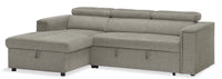  Sofa-lit sectionnel de gauche Savvy 2 pièces en tissu d’apparence lin avec fauteuil long de rangement et appuie-têtes réglables - gris