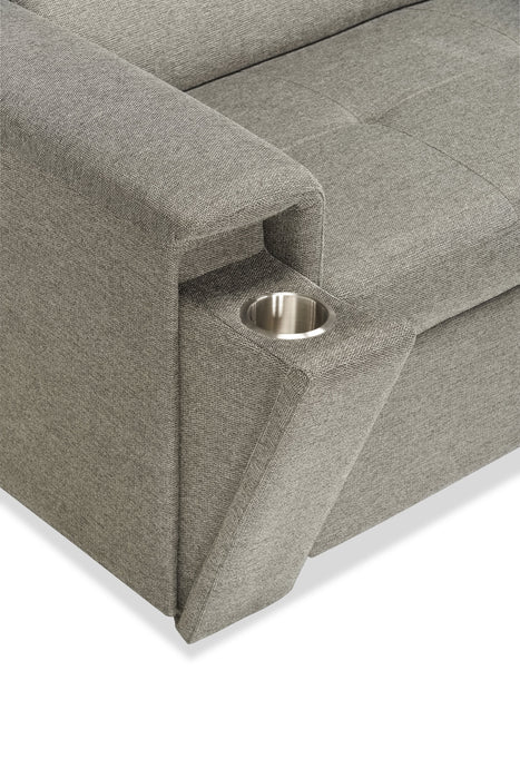 Sofa-lit sectionnel de droite Savvy 2 pièces en tissu d’apparence lin avec fauteuil long de rangement et appuie-têtes réglables - gris