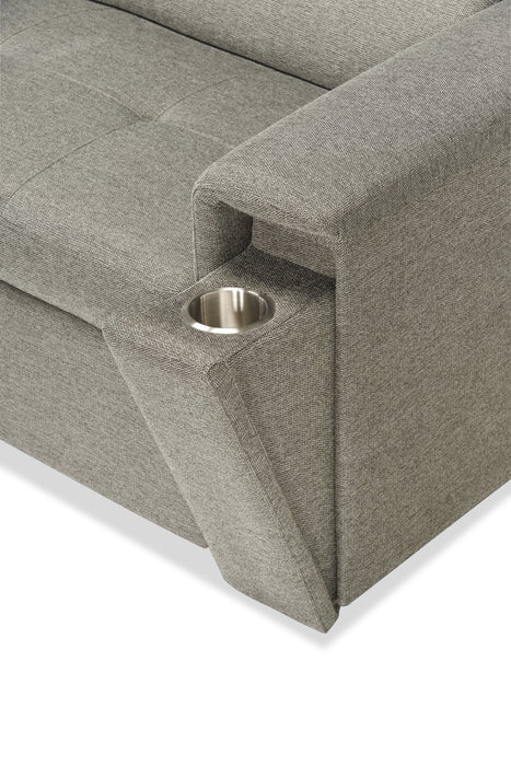 Sofa-lit sectionnel de gauche Savvy 2 pièces en tissu d’apparence lin avec fauteuil long de rangement et appuie-têtes réglables - gris