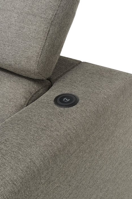 Sofa-lit sectionnel de gauche Savvy 2 pièces en tissu d’apparence lin avec fauteuil long de rangement et appuie-têtes réglables - gris