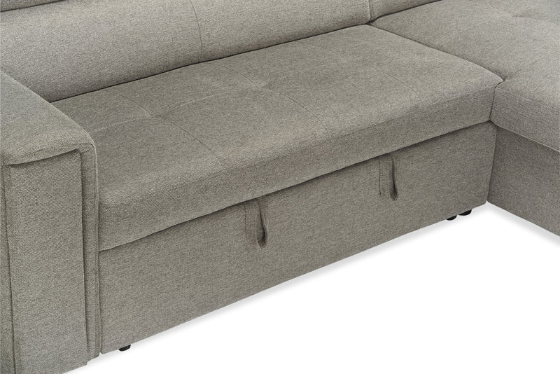 Sofa-lit sectionnel de droite Savvy 2 pièces en tissu d’apparence lin avec fauteuil long de rangement et appuie-têtes réglables - gris