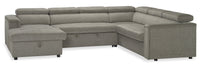  Sofa-lit sectionnel de gauche Savvy 3 pièces en tissu d’apparence lin avec fauteuil long de rangement et appuie-têtes réglables - gris