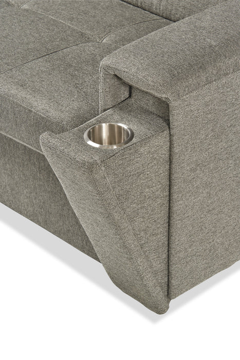 Sofa-lit sectionnel de gauche Savvy 3 pièces en tissu d’apparence lin avec fauteuil long de rangement et appuie-têtes réglables - gris