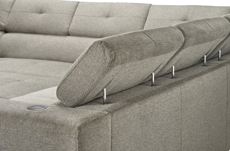 Sofa-lit sectionnel de gauche Savvy 3 pièces en tissu d’apparence lin avec fauteuil long de rangement et appuie-têtes réglables - gris