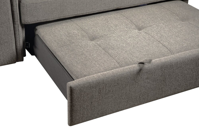 Sofa-lit sectionnel de droite Savvy 5 pièces en tissu d’apparence lin avec fauteuil long de rangement et appuie-têtes réglables - gris