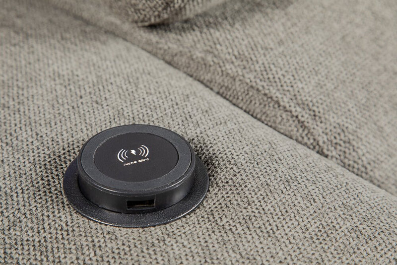 Sofa-lit sectionnel de droite Savvy 5 pièces en tissu d’apparence lin avec fauteuil long de rangement et appuie-têtes réglables - gris