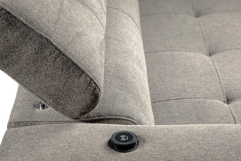 Sofa-lit sectionnel de droite Savvy 5 pièces en tissu d’apparence lin avec fauteuil long de rangement et appuie-têtes réglables - gris