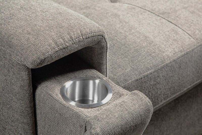 Sofa-lit sectionnel de droite Savvy 5 pièces en tissu d’apparence lin avec fauteuil long de rangement et appuie-têtes réglables - gris