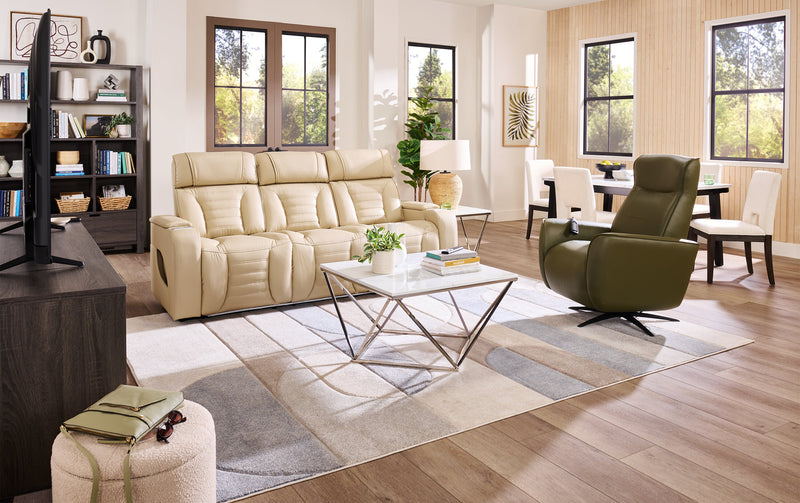 Fauteuil de massage à inclinaison électrique Serene de 31 po en cuir véritable avec appuie-tête électrique et siège chauffant - vert