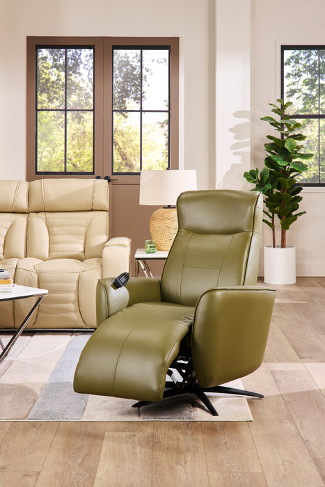 Fauteuil de massage à inclinaison électrique Serene de 31 po en cuir véritable avec appuie-tête électrique et siège chauffant - vert