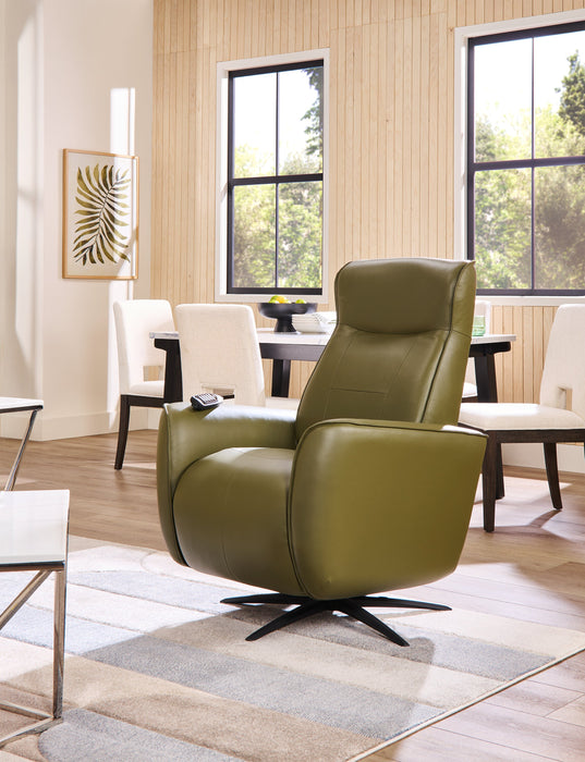Fauteuil de massage à inclinaison électrique Serene de 31 po en cuir véritable avec appuie-tête électrique et siège chauffant - vert