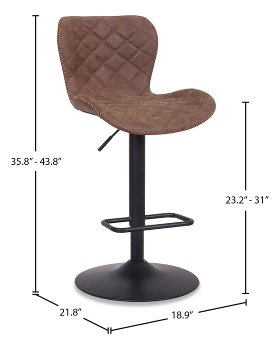 Tabouret 23-31 po bar Seth en tissu de cuir végétalien et en métal avec siège pivotant et réglable - brun