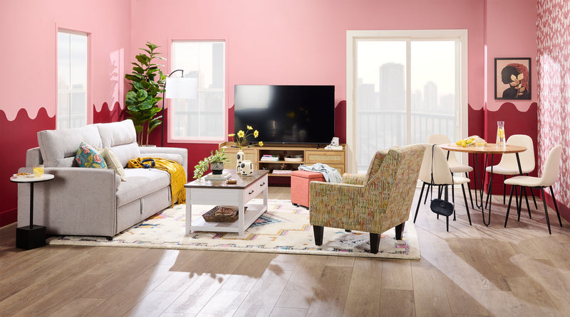 Sofa-lit Shadow de 82,5 po en tissu d’apparence lin avec rangement et deux accoudoirs coussinés - gris