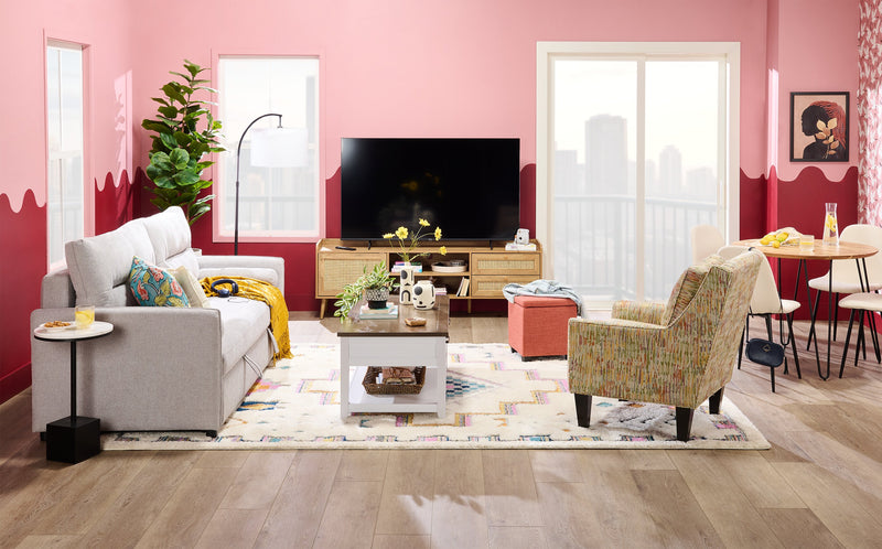 Sofa-lit Shadow de 82,5 po en tissu d’apparence lin avec rangement et deux accoudoirs coussinés - gris