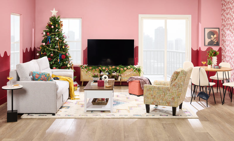 Sofa-lit Shadow de 82,5 po en tissu d’apparence lin avec rangement et deux accoudoirs coussinés - gris