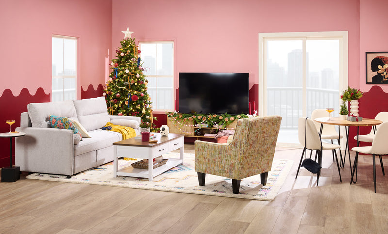 Sofa-lit Shadow de 82,5 po en tissu d’apparence lin avec rangement et deux accoudoirs coussinés - gris