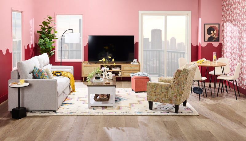 Sofa-lit Shadow de 82,5 po en tissu d’apparence lin avec rangement et deux accoudoirs coussinés - gris