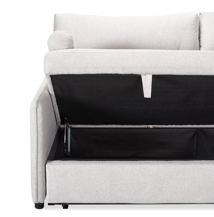 Sofa-lit Shadow de 82,5 po en tissu d’apparence lin avec rangement et deux accoudoirs coussinés - gris