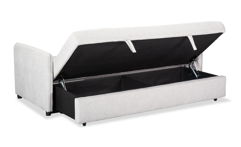 Sofa-lit Shadow de 82,5 po en tissu d’apparence lin avec rangement et deux accoudoirs coussinés - gris