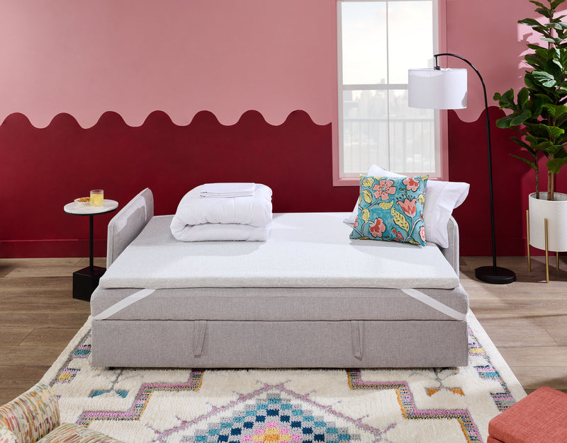 Sofa-lit Shadow de 82,5 po en tissu d’apparence lin avec rangement et deux accoudoirs coussinés - gris