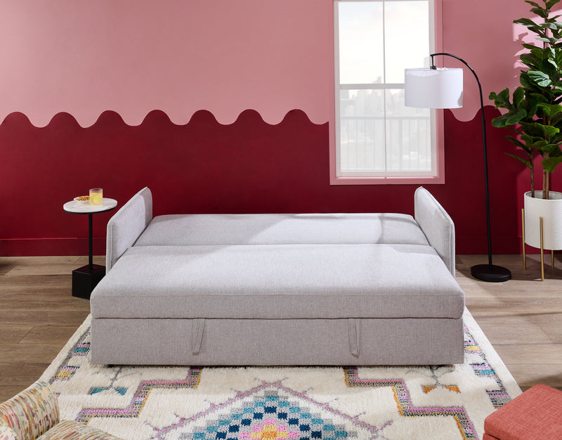 Sofa-lit Shadow de 82,5 po en tissu d’apparence lin avec rangement et deux accoudoirs coussinés - gris