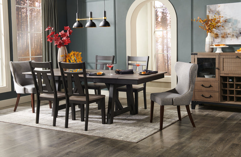 Chaise de salle à manger Shea à oreilles en tissu d’apparence lin et en bois - grise