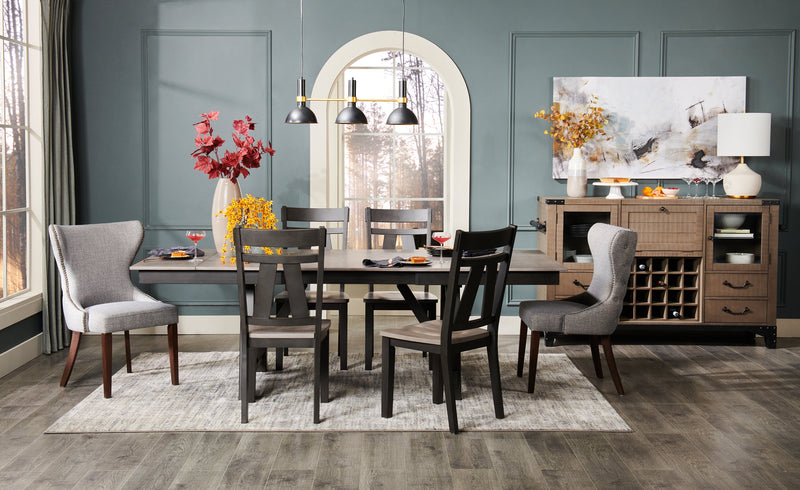 Chaise de salle à manger Shea à oreilles en tissu d’apparence lin et en bois - grise