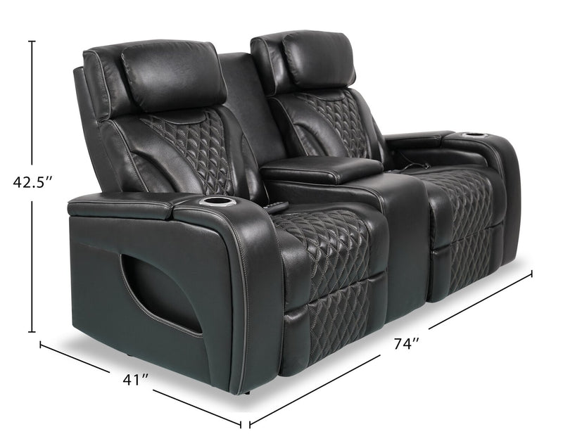 Causeuse de massage à inclinaison électrique Elite de 74 po en cuir véritable avec appuie-têtes électriques et accoudoirs de rangement - noire
