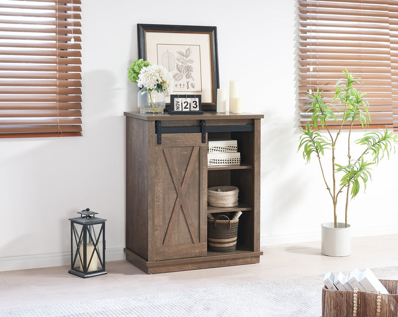 Armoire décorative Bristow de 31 po avec tablettes et porte de grange coulissante - chêne noyer