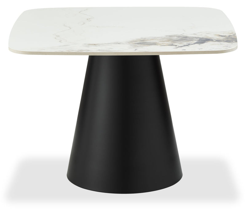 Ensemble table à café de 39,5 po et table de bout modernes Hazel avec dessus en pierre frittée blanche - noir et blanc