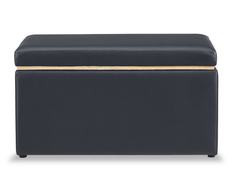 Pouf de rangement Edmonton de 32 po - similicuir bleu marine