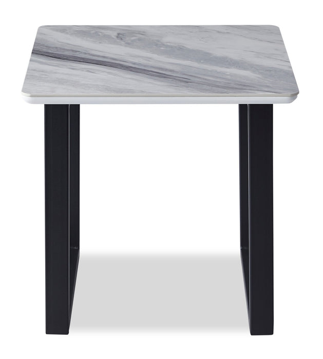 Table de bout moderne Serena de 21,75 po - blanche et noire avec imitation de marbre