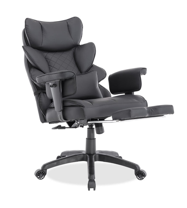 Chaise de bureau réglable Tommy de 28.7 po en similicuir avec repose-pieds et accoudoirs réglables - noire 