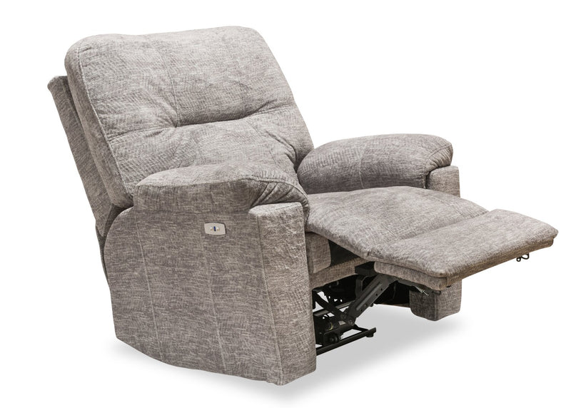 Fauteuil à inclinaison électrique Fynn 40 po fabriqué au Canada, en tissu de chenille avec port USB - gris tourterelle