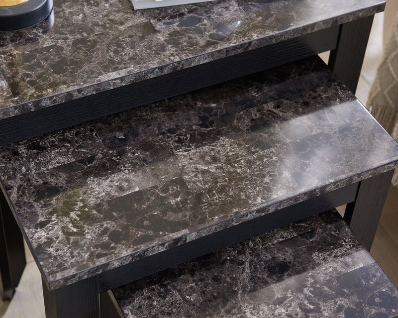 3 tables gigognes Roma de 25 po avec tablette - imitation de marbre noire