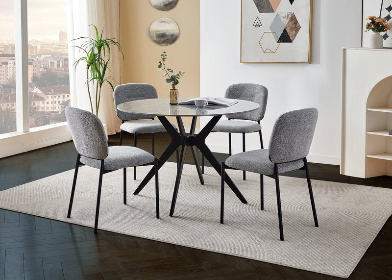 Chaise de salle à manger Luka en tissu bouclé et en métal - grise