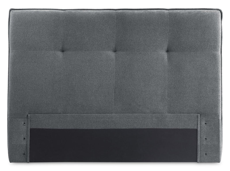 Lit de rangement Amos rembourré en tissu anthracite avec tête de lit capitonnée et 3 tiroirs intégrés - format grand lit