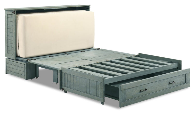 Armoire-lit Parker avec matelas en mousse à mémoire de forme, bleue - format grand lit