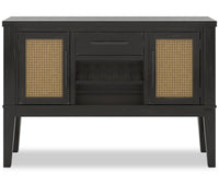  Desserte de salle à manger Shaw de 56 po (L) avec rangement, support à vin intégré et détails à apparence de canne - noire