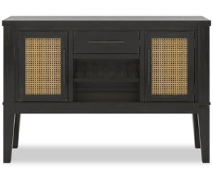 Desserte de salle à manger Shaw de 56 po (L) avec rangement, support à vin intégré et détails à apparence de canne - noire