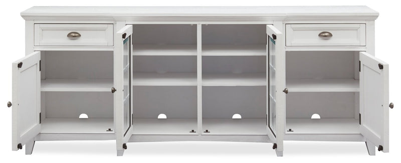 Meuble pour téléviseur traditionnel Wesley de 80 po avec rangement et système de gestion des câbles pour téléviseurs jusqu’à 85 po - blanc calcaire