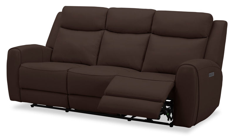 Sofa à inclinaison électrique Reign de 87 po en cuir véritable de qualité supérieure avec ports USB - brun chocolat Silverado