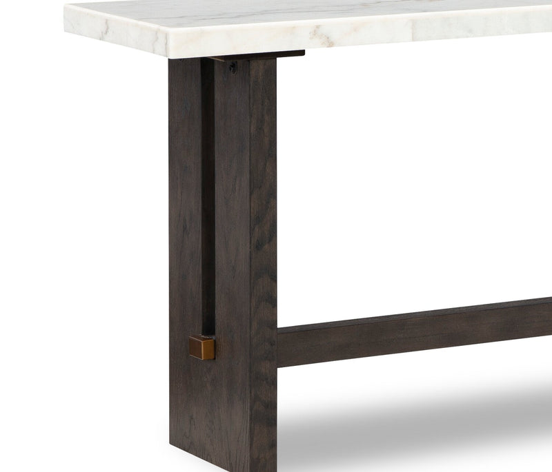 Table de salon Warwick de 52 po en bois massif et en marbre - blanche et chêne brun