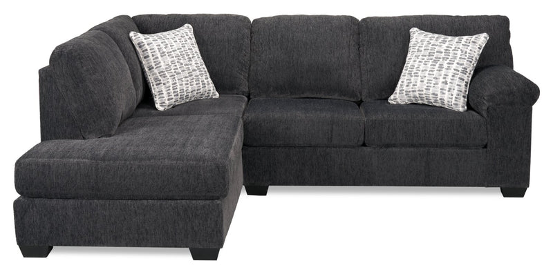 Sofa sectionnel de gauche Morgan 2 pièces fabriqué au Canada en tissu de chenille avec coussins décoratifs - gris