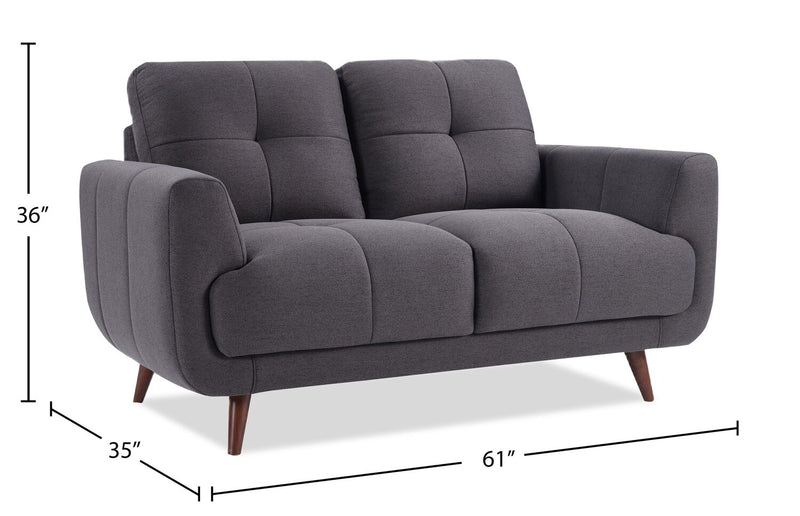 Causeuse Brook de 84 po en tissu avec coussins capitonnés - anthracite