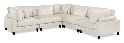 Lounge 5-Piece Chenille Modular Sectional – Beige  | Sofa sectionnel modulaire Lounge 5 pièces en chenille - beige