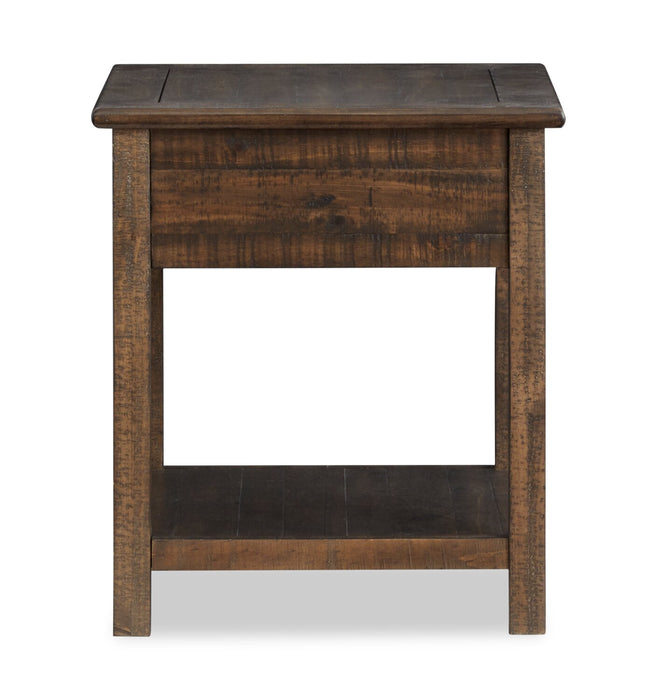 Table de bout Edwin de 22 po en pin champêtre avec rangement - brun champêtre